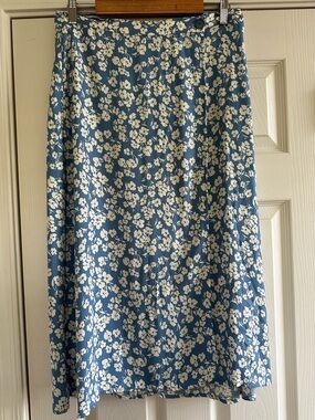Reformation Blue and White Floral Midi Skirt